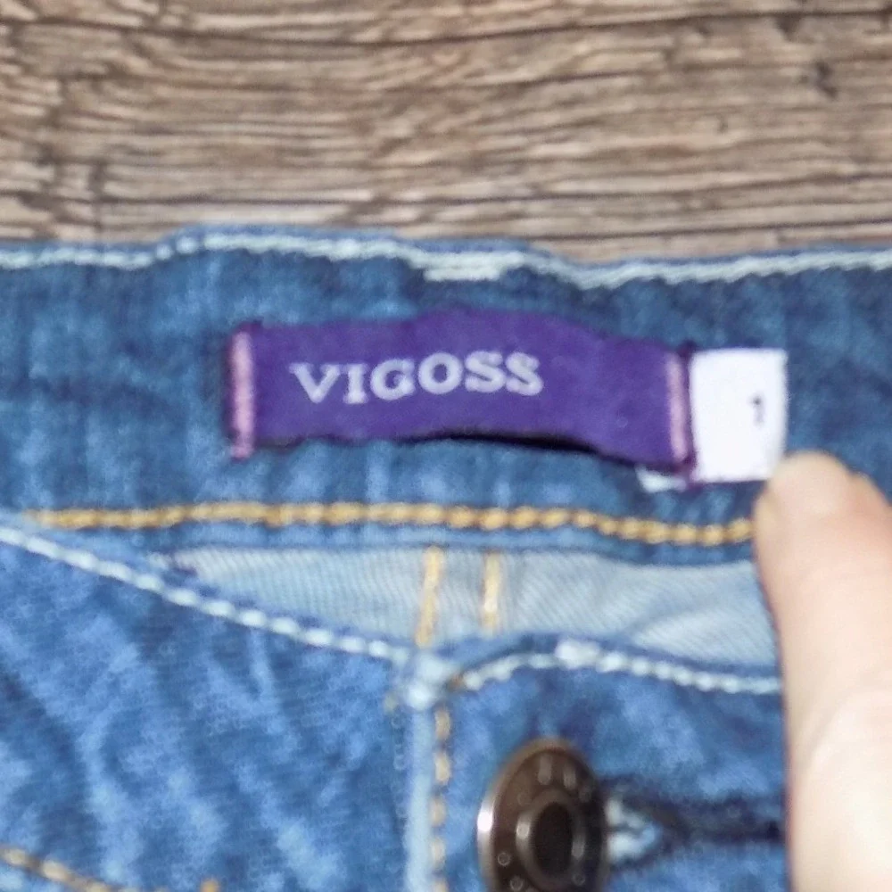 Vigoss‎ Denim Shorts Womens 1 Blue Excellent Cuffed American Flag Heart Patch
